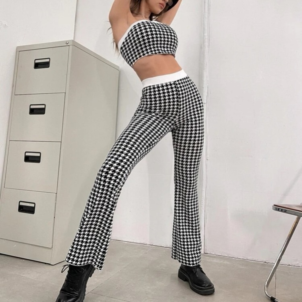 Houndstooth Two Piece Pant and Crop top set